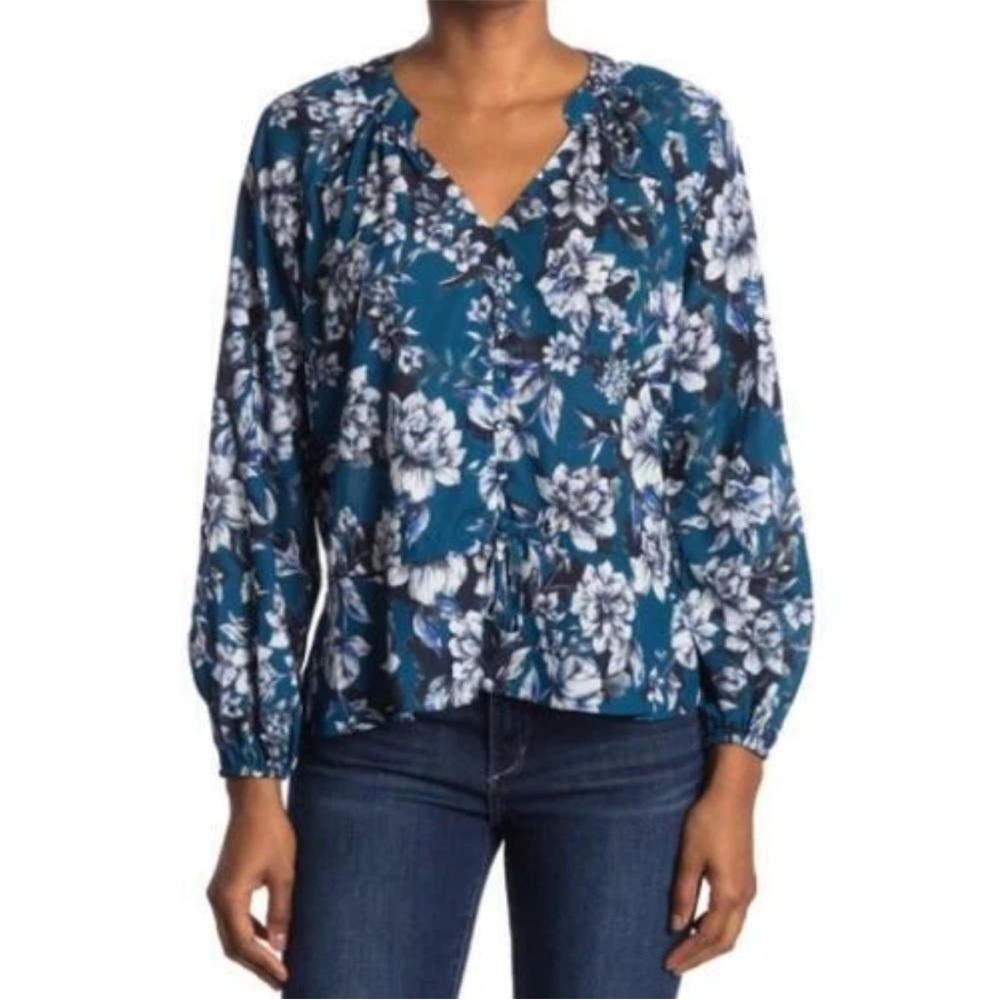 Parker Teal Floral V-Neck Blouse